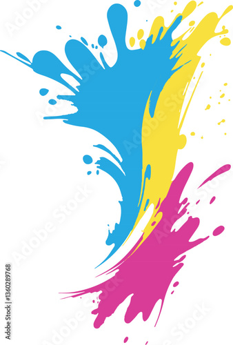 Gestural Abstract vector illustration of dynamic sports background with textured strokes in blue, magenta and yellow brush strokes creating a vibrant visual impact