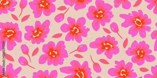 Hand drawn flowers backgrounds. Seamless patterns with floral for fabric, textiles, clothing, packaging, cover, banner, poster, interior decor. Vector illustration.