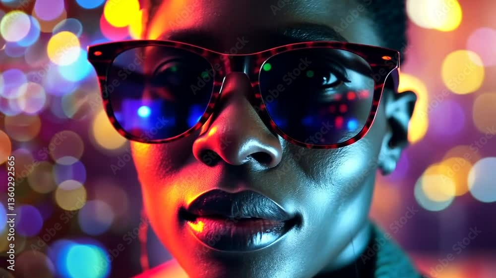 Porträt mit bunten Lichtreflexen und Brille Porträt mit bunten Lichtreflexen und Brille
