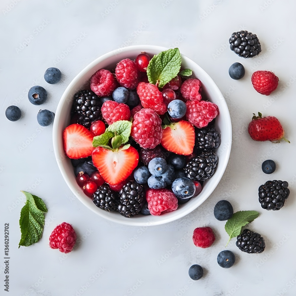 A fresh berry bowl of Blackberries strawberries and raspberries