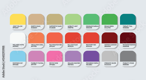 Physical Therapist Color Guide Palette with Color Names. Catalog Sample Physical Therapist RGB HEX codes and Names. Physical Therapist Color Palette, fashion trend Physical Therapist Color Palette