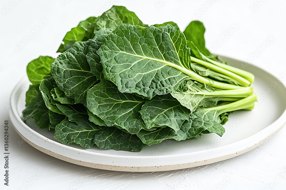 raw collard greens on white plate raw collard greens on white plate