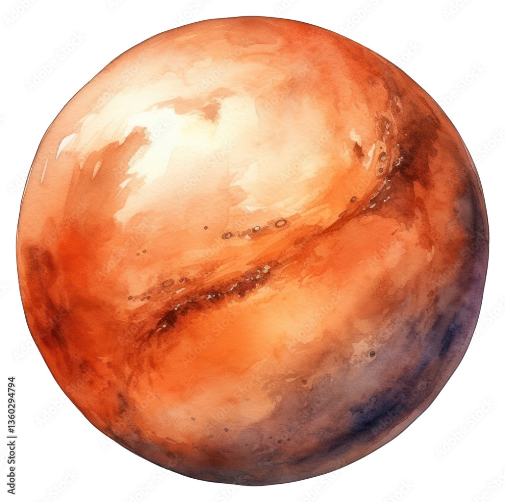Fototapeta premium PNG Watercolor planet Mars illustration