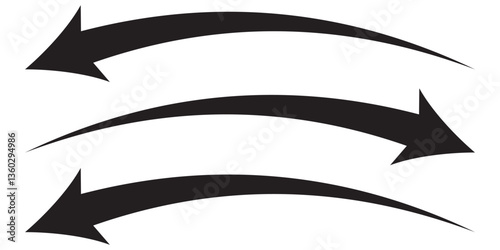 Long curved arrow outline in black stroke. Long arrow. Long curved arrow