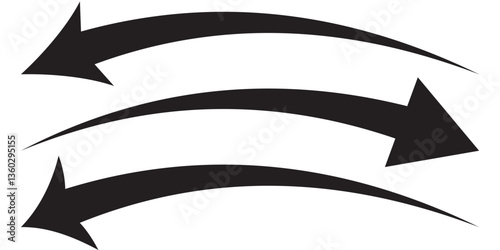Long curved arrow outline in black stroke. Long arrow. Long curved arrow