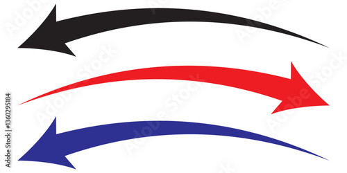Long curved arrow outline in black stroke. Long arrow. Long curved arrow