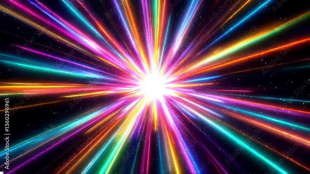 A cosmic explosion sending out waves of colorful light streaks. A cosmic explosion sending out waves of colorful light streaks.