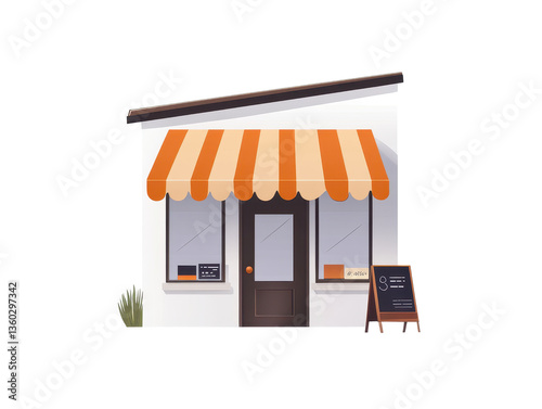 Isolated Storefront with Orange Awning