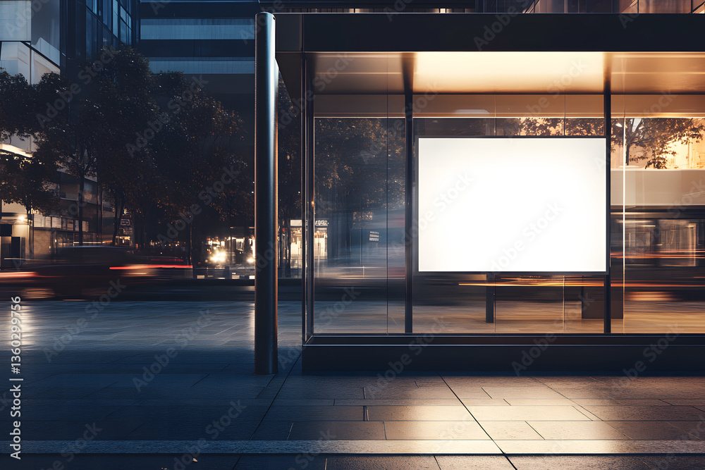 Blank Citylight Billboard at a Festive Bus Stop – Nighttime Urban Advertising Mockup Blank Citylight Billboard at a Festive Bus Stop – Nighttime Urban Advertising Mockup