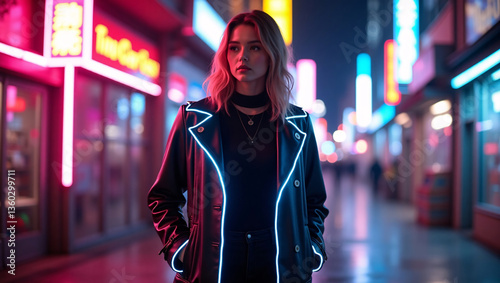 Neon Cyberpunk Portrait with Necklace in Urban Alley