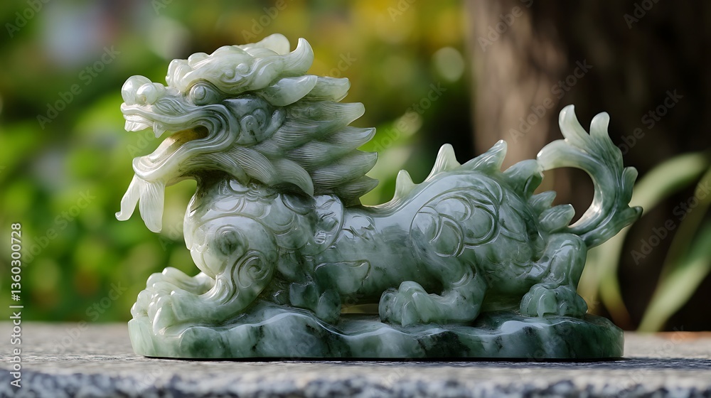 Elegant jade lion sculpture with intricate details Elegant jade lion sculpture with intricate details