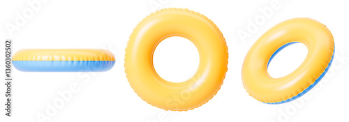 Yellow and blue inflatable swimming ring from different sides. Isolation. On a white background. 3d rendering.