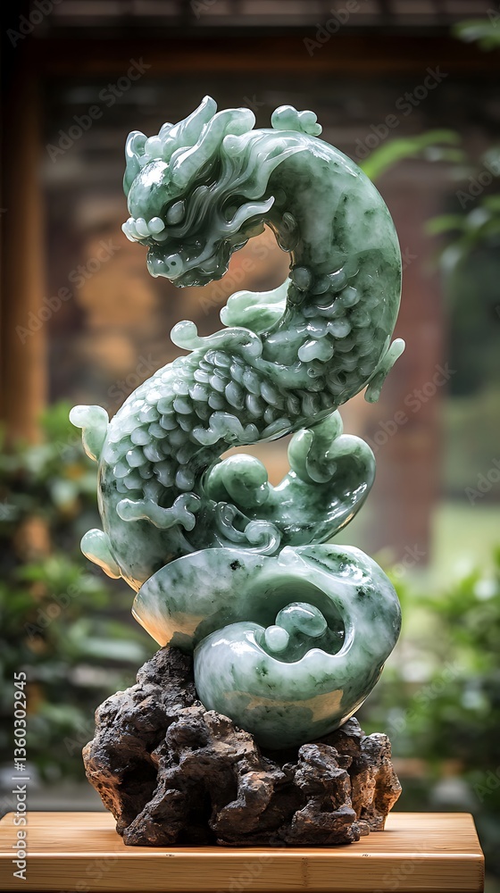 Handcrafted jade dragon sculpture with dynamic design Handcrafted jade dragon sculpture with dynamic design