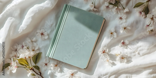 Elegant Mint Green Journal, Cherry Blossom Background, Perfect For Writers, Journaling Sketching Ideas, Hardbound Notebook