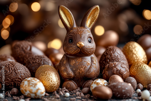 Obraz na płótnie Luxurious arrangement of chocolate Easter eggs and bunnies. w salonie