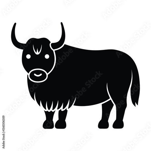 Stylized Yak Silhouette, Simple Vector Artwork for Wildlife and Outdoor Concept Design, Branding Illustration