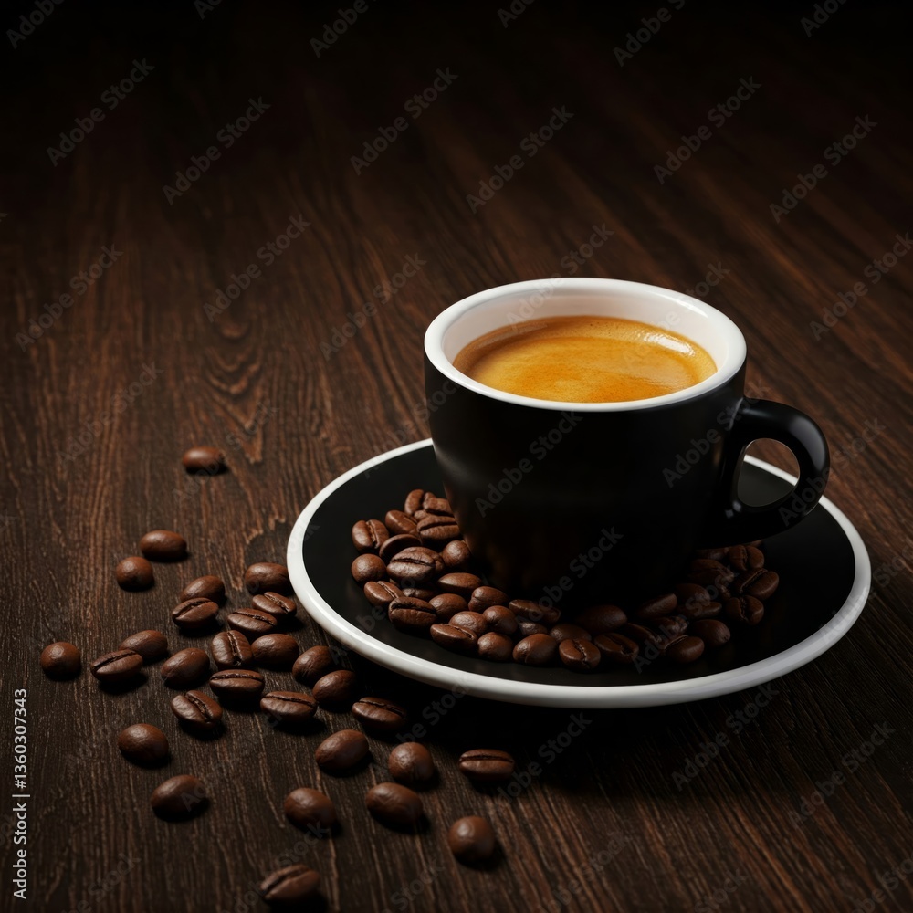 Espresso and coffee beans on the table Espresso and coffee beans on the table