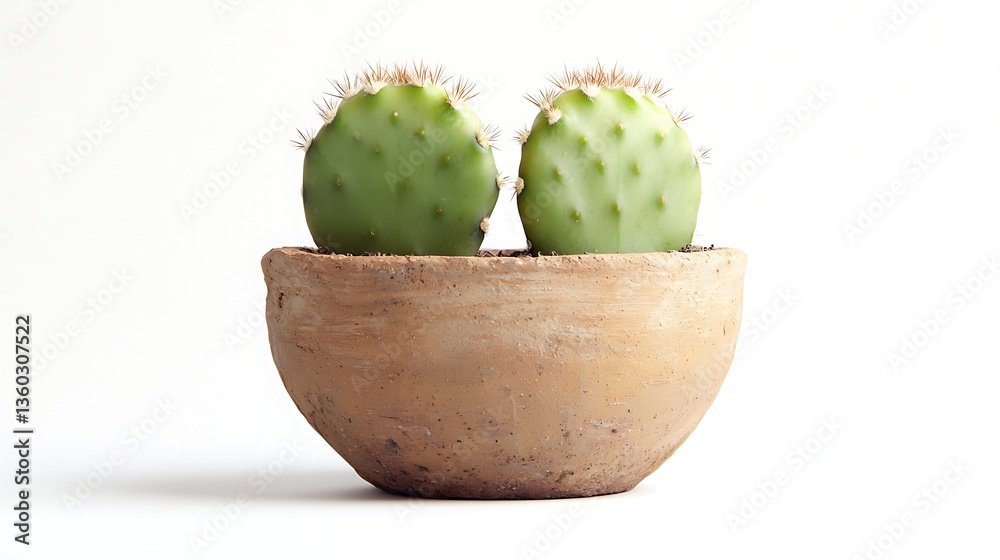 Two small prickly pear cacti in a terracotta pot Two small prickly pear cacti in a terracotta pot