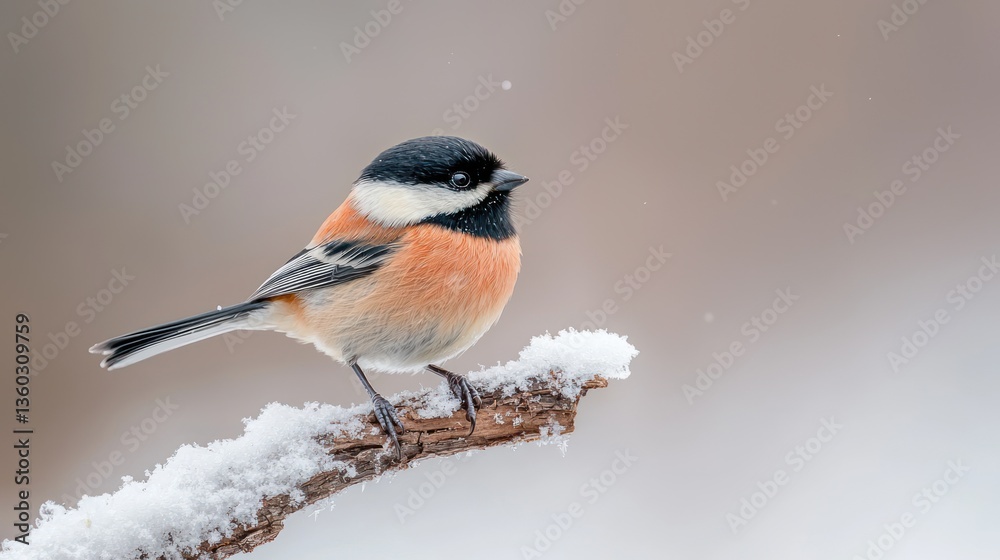 Obraz premium Small bird perched on snowy branch (1)