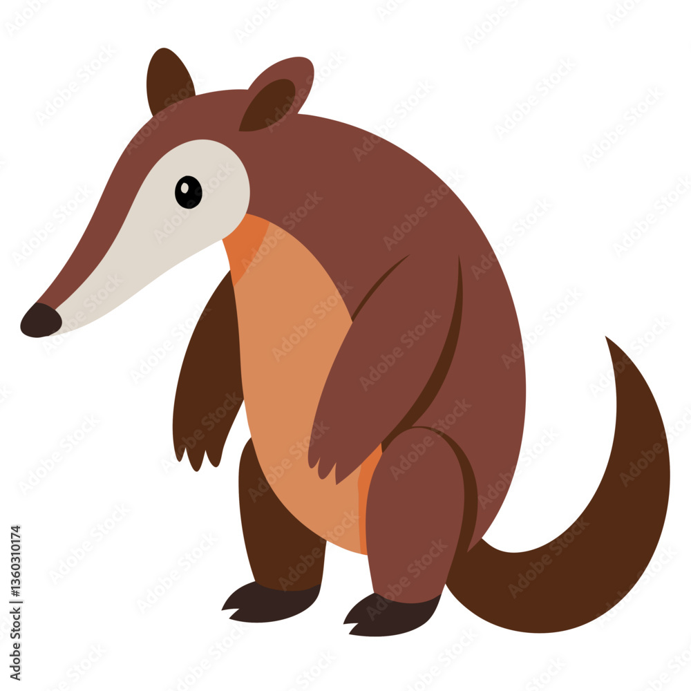 Fototapeta premium a cute cartoon anteater isolated on white background. A colorful illustration of an anteater facing left, with it's long snout and big ears vector illustration