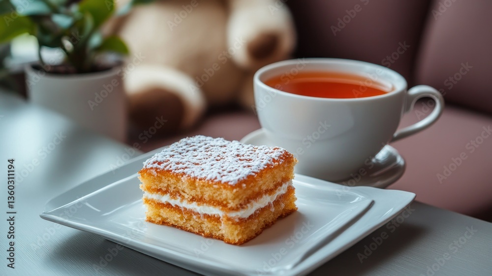 A slice of cake with tea A slice of cake with tea