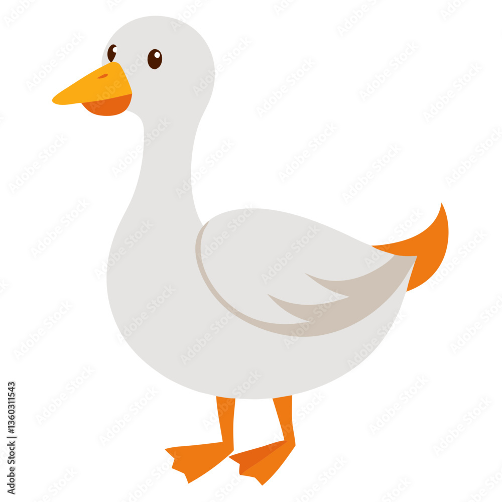 Obraz premium A cute cartoon goose with an orange beak, legs and a tail vector illustration