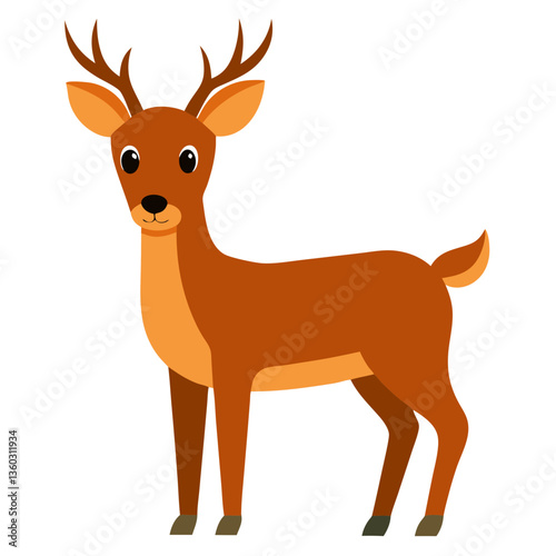 a cute deer illustration with a brown coat and prominent antlers, standing tall