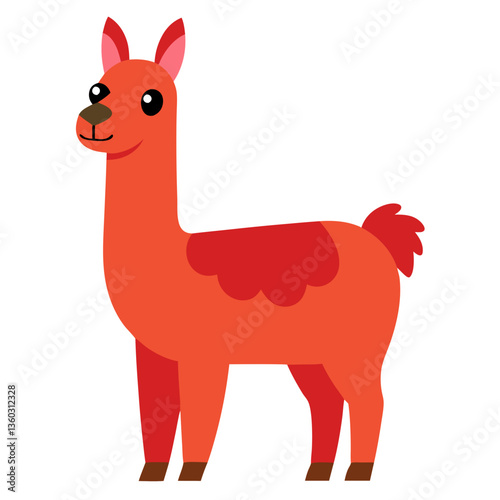 a cute cartoon llama standing gracefully, showcasing its vibrant red coat, and playful attitude. vector illustration