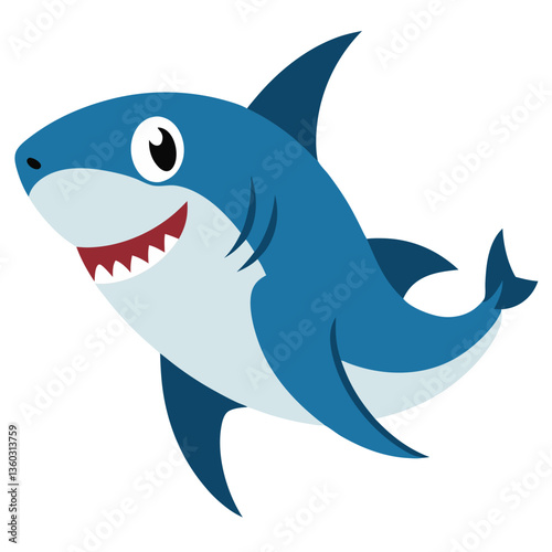 a friendly cartoon shark with a happy smile, set against a plain background. vector illustration