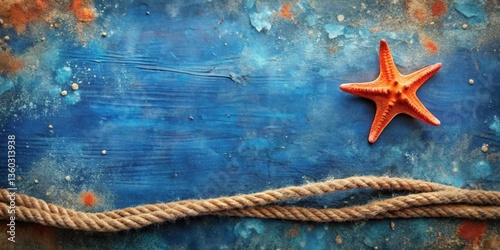 Ocean-themed background with starfish and rope on textured blue surface