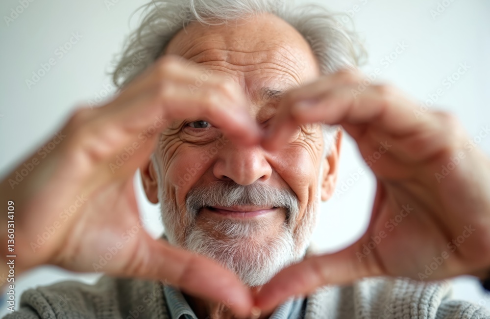 Happy senior man makes heart shape hand gesture, smiles at camera. Elderly grandparent shows romantic symbol of love and self-care. Retired pensioner, looking at you with love, gratitude, charity. Happy senior man makes heart shape hand gesture, smiles at camera. Elderly grandparent shows romantic symbol of love and self-care. Retired pensioner, looking at you with love, gratitude, charity.