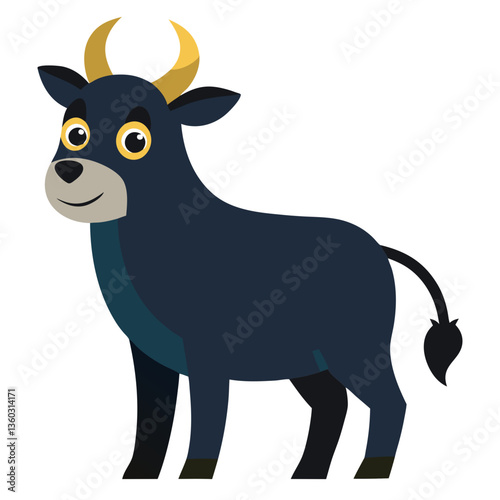 a charming cartoon of a bull with black fur and a friendly expression vector illustration