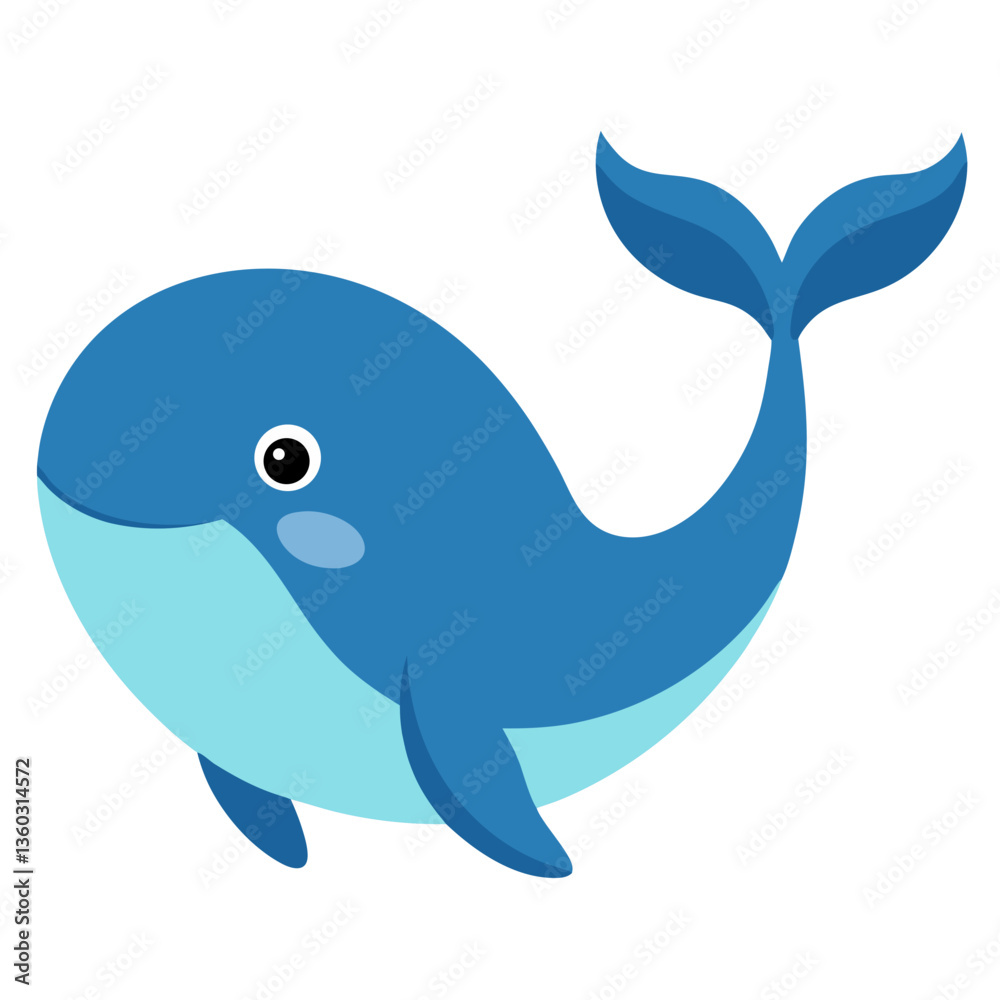 A cheerful blue whale with an inviting, playful look. It has a round body and a smiling expression, vector illustration A cheerful blue whale with an inviting, playful look. It has a round body and a smiling expression, vector illustration