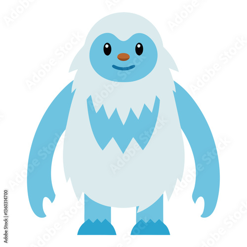 a friendly yeti character with a cartoonish design, standing tall with a welcoming expression and bright colors. The yeti has light blue fur and a friendly face vector illustration