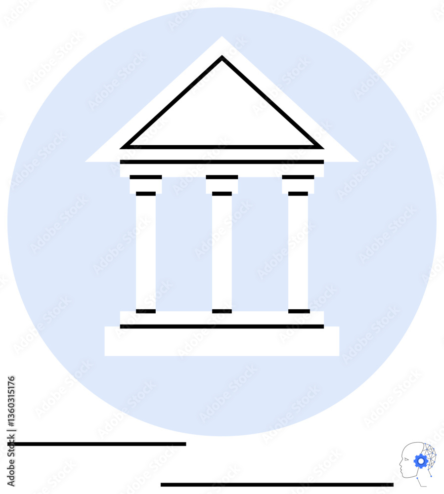 Classical building with triangular roof and columns symbolizing governance, justice, heritage, or education. Ideal for law, finance, government, history architecture learning decision. Flat simple Classical building with triangular roof and columns symbolizing governance, justice, heritage, or education. Ideal for law, finance, government, history architecture learning decision. Flat simple
