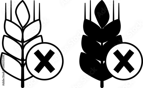 Gluten Free Icons. Black and White Vector Illustration. Gluten Free Product. Label for Packaging. Nutrition Concept