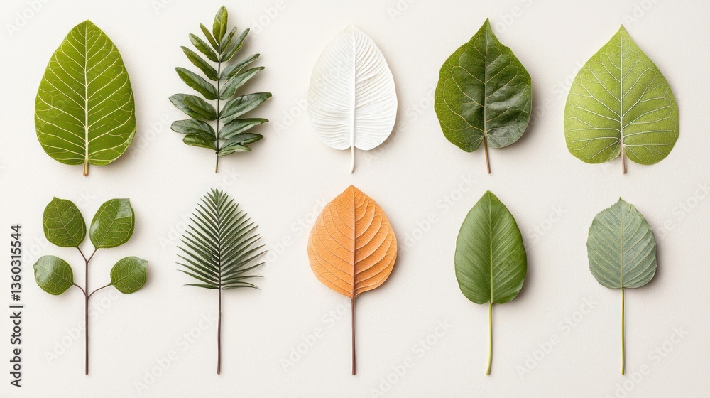 Fototapeta premium Assorted leaves on a light background