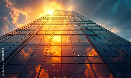 Wallpaper Mural Stunning sunset reflecting off a modern glass skyscraper with dramatic clouds in the background Torontodigital.ca