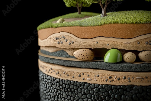 Stylized Earth Cross Section with Tree and Objects