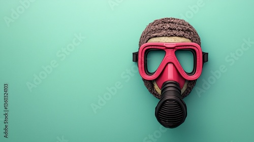 Surreal Still Life Red Diving Mask and Knitted Hat on Teal