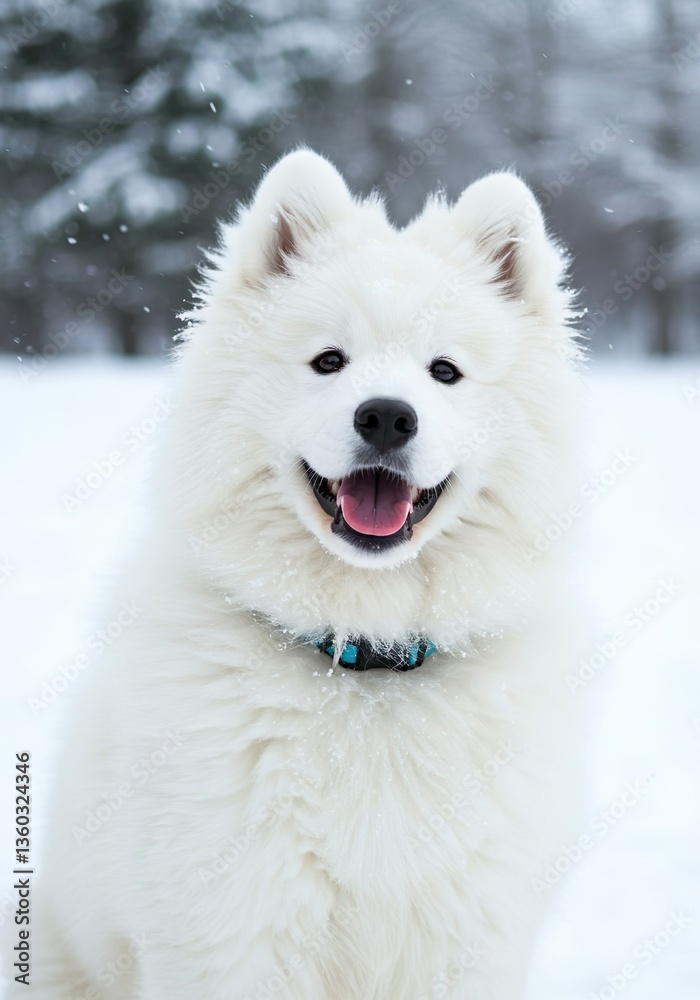 Samoyed Puppy Smiling with Fluffy White Fur – Happy Arctic Dog Samoyed Puppy Smiling with Fluffy White Fur – Happy Arctic Dog