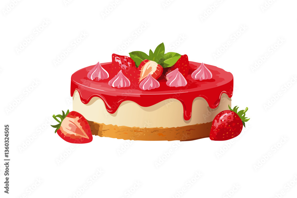 Tarta de queso de fresa, fondo blanco, realista, estilo 4k