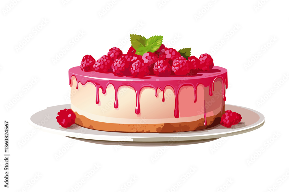 Tarta de queso de frambuesa, fondo blanco, realista, estilo 4k