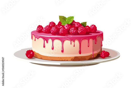 Tarta de queso de frambuesa, fondo blanco, realista, estilo 4k