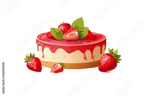 Tarta de queso de fresa, fondo blanco, realista, estilo 4k