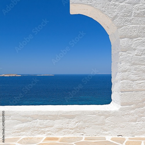 Tranquil Seascape View Through White Archway