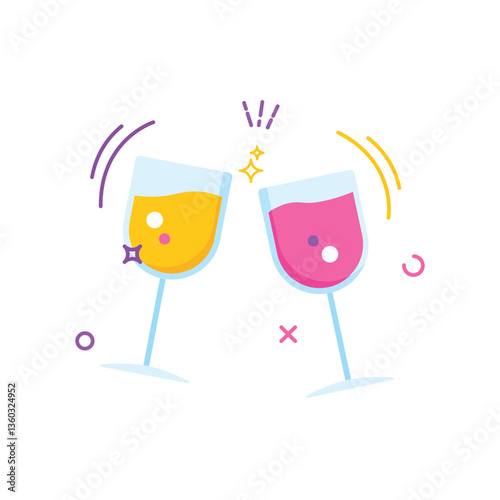 This illustration showcases two clinking glasses, symbolizing celebration, toasting, and joy.