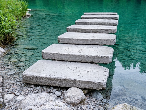 Tranquil Teal Lake Stepping Stones Path