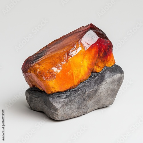 Translucent Amber Gemstone on Gray Stone Base