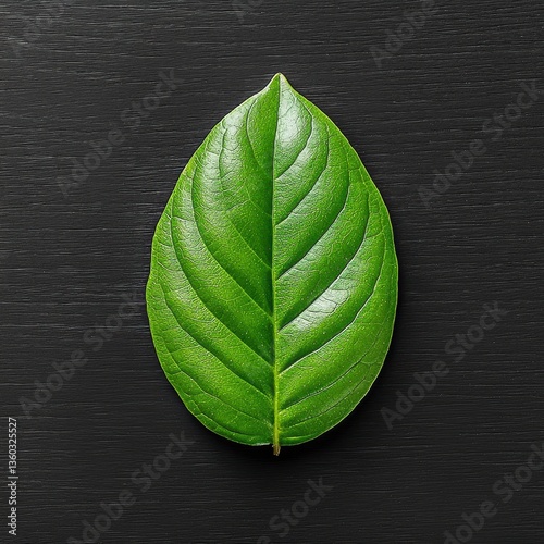 Vibrant Green Leaf on Dark Gray Background